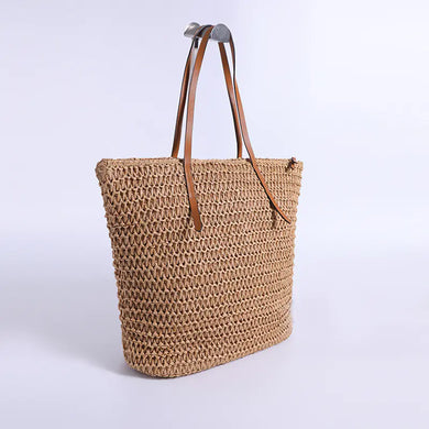 Izzy - Straw Tote, plain - Caramel